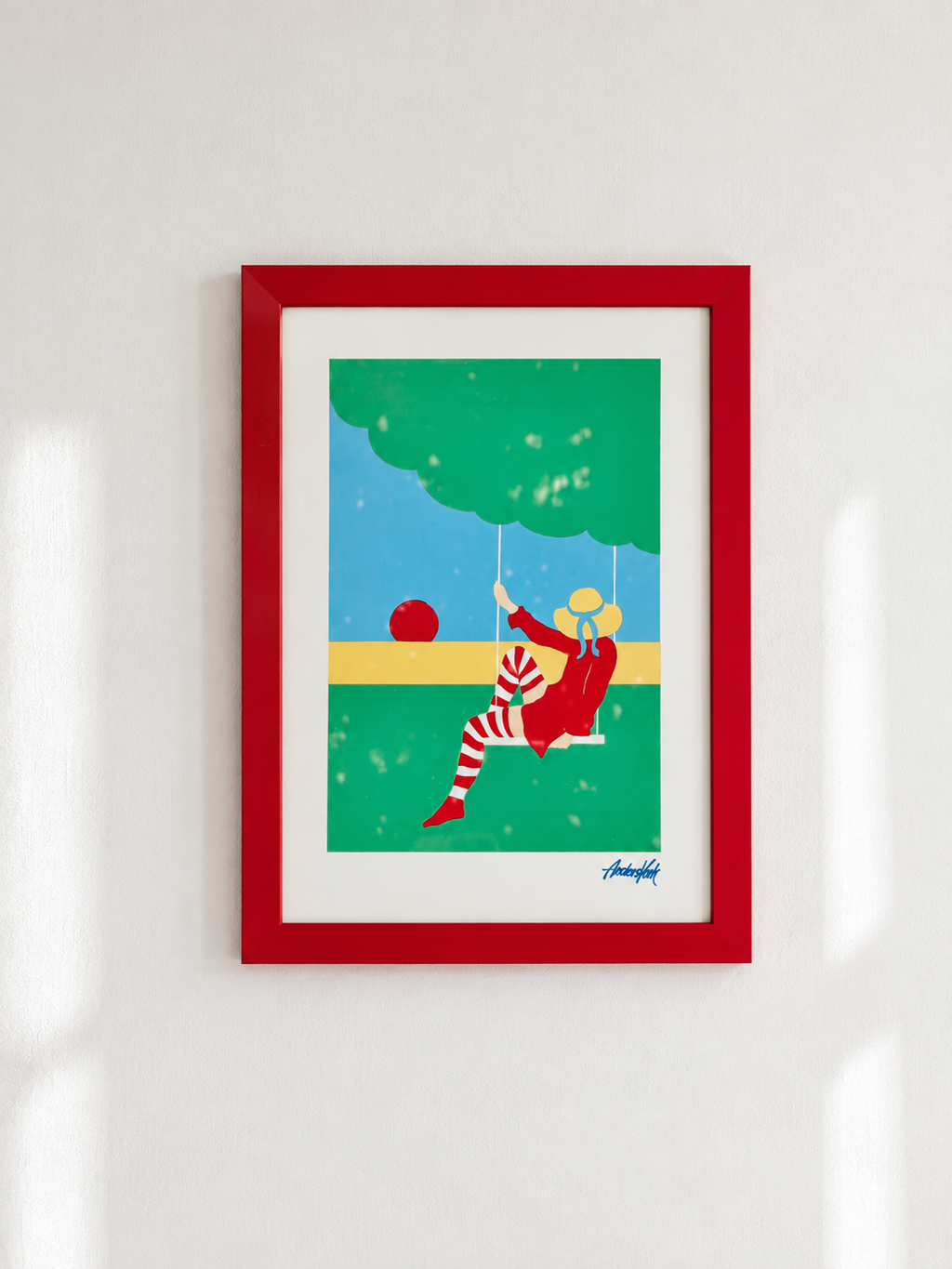 Retro plakat i rød ramme.